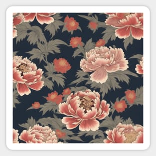 Japanese pink peony flower pattern, kimono design Sticker